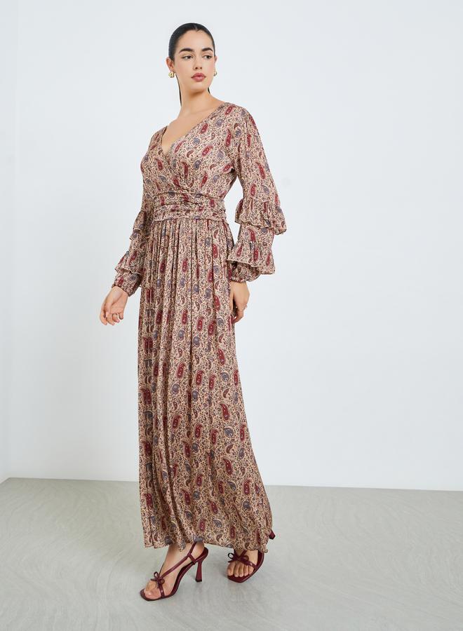 Styli Women Paisley Printed Pleated Maxi Dress - Image 2